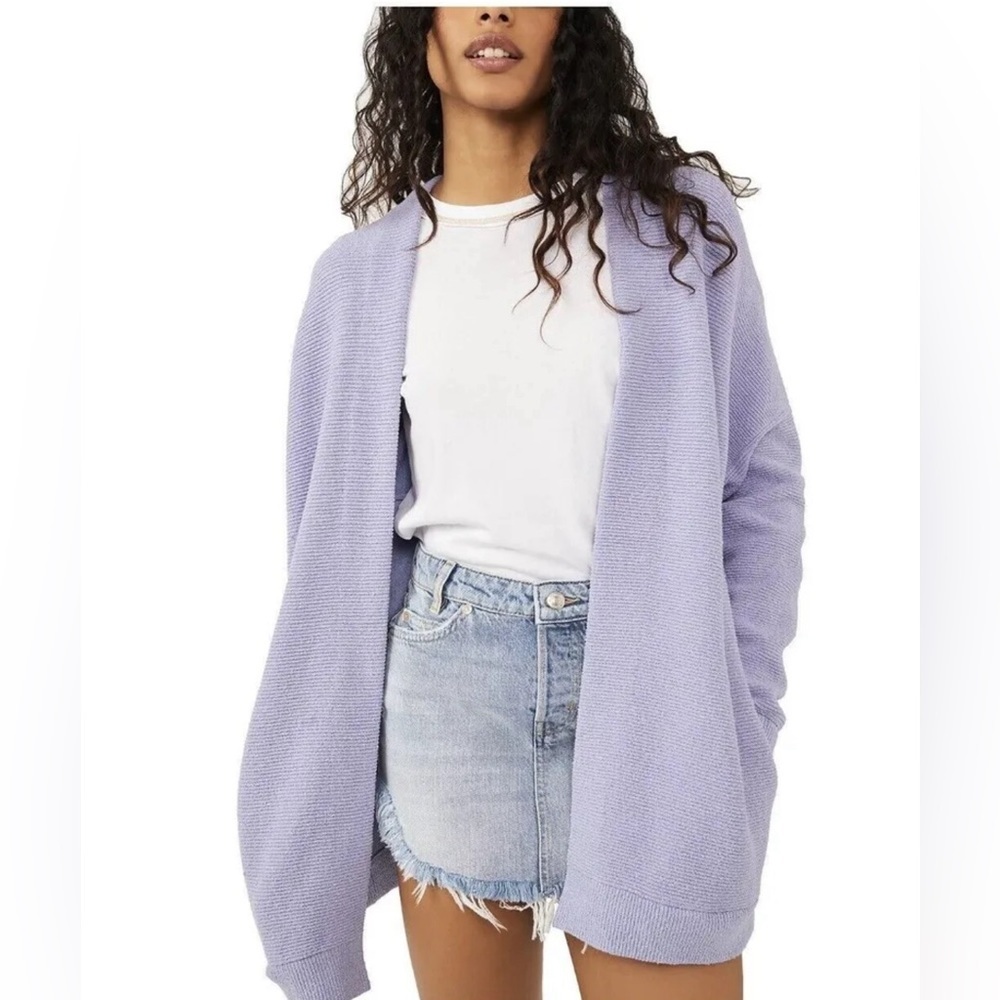 Free People Ottoman Knit Cardigan in Serenity oversized Size S NEW